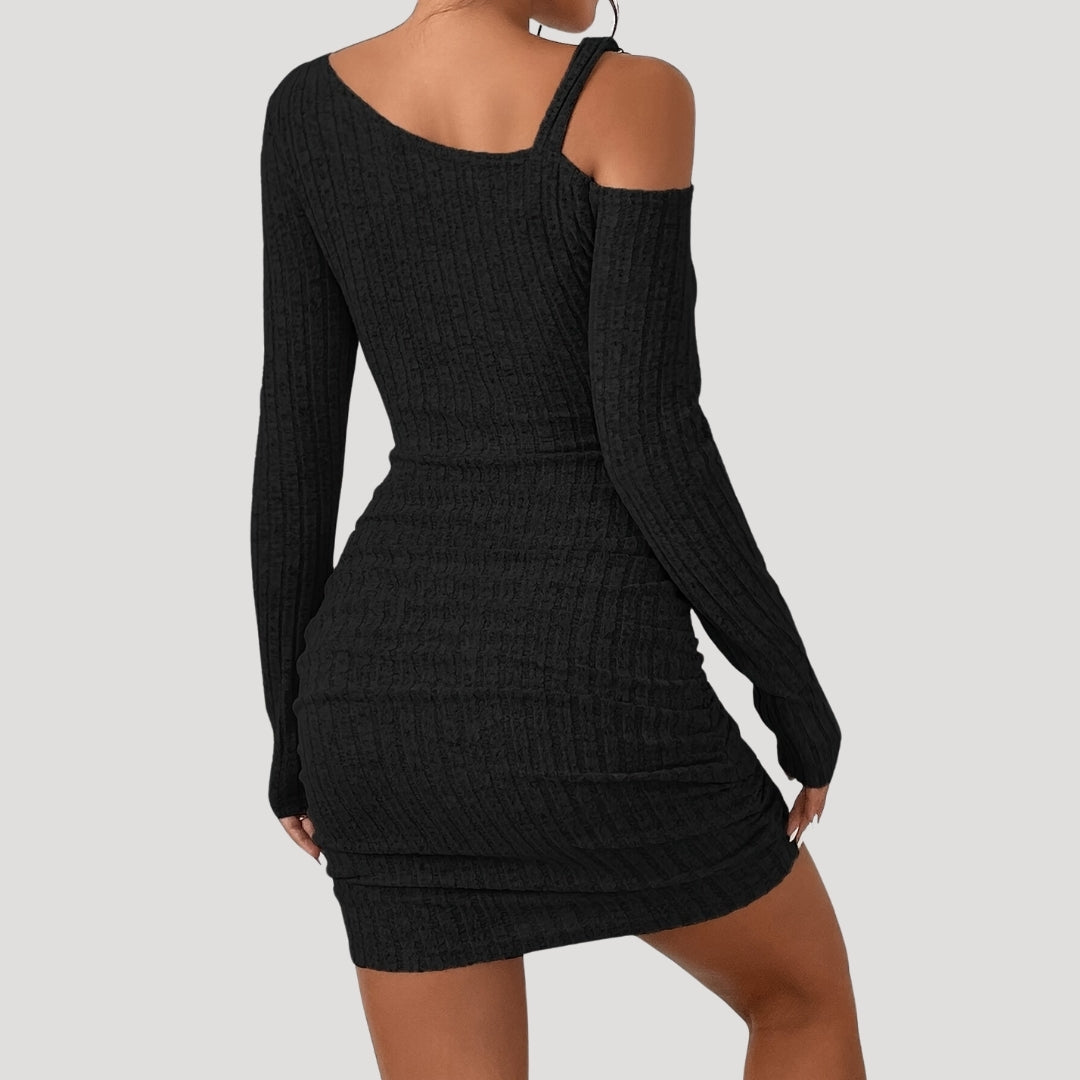 One-shoulder ribbed bodycon dress