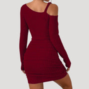 One-shoulder ribbed bodycon dress