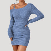 One-shoulder ribbed bodycon dress