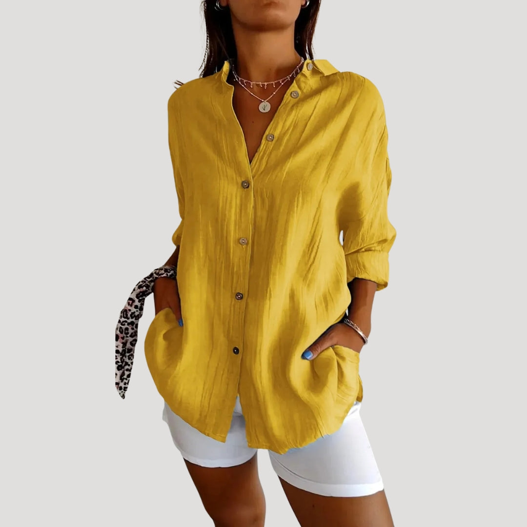 Women’s oversized long sleeve button up blouse