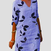 Women’s v neck leaf print tunic dress