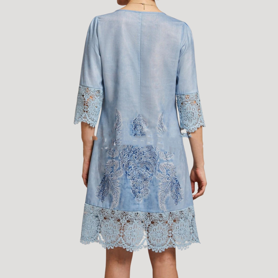 Women’s embroidered three quarter sleeve midi day dress