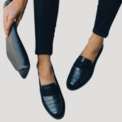 Women’s black leather loafers smart slip ins shoes