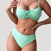 Ruched bikini set with bow detail