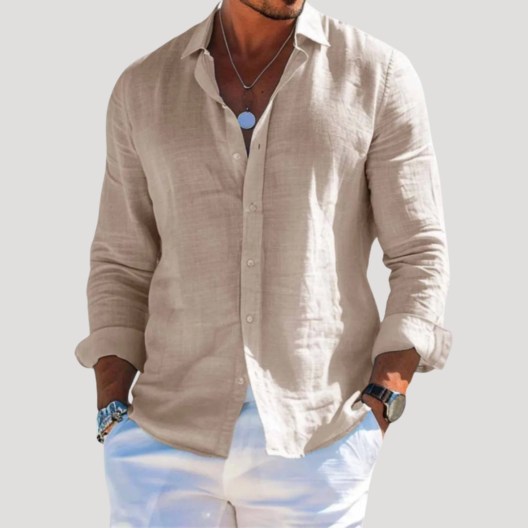 Men’s long sleeve linen button casual shirt