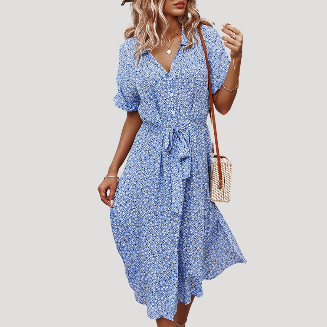 Women’s floral v neck short sleeve midi dress
