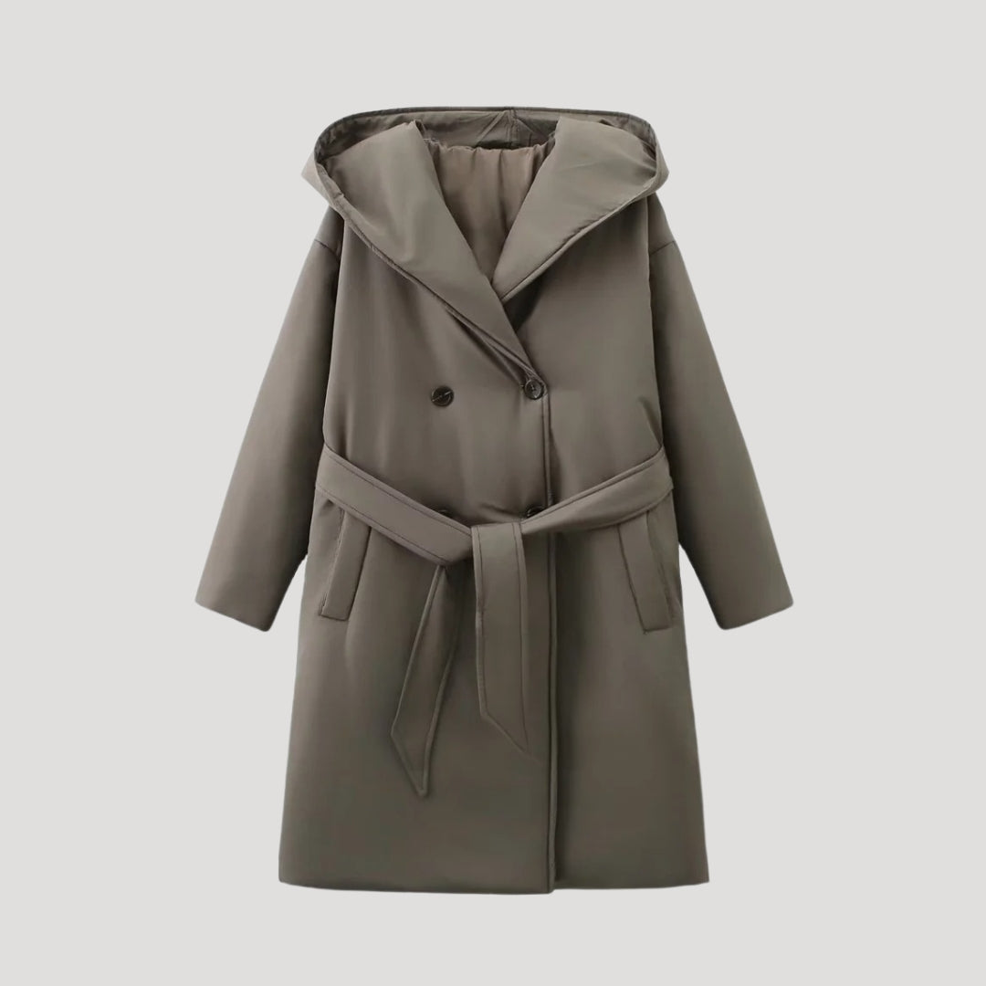 Luxurious hooded belted coat