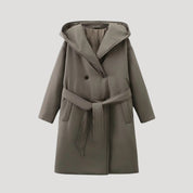 Luxurious hooded belted coat