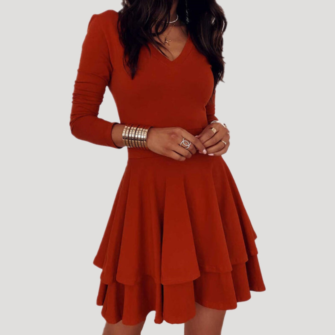 Women’s long sleeve v neck skater dress