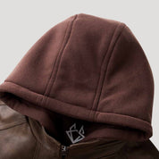 Men’s leather bomber jacket with hood