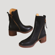 Women’s leather block heel zip ankle boots
