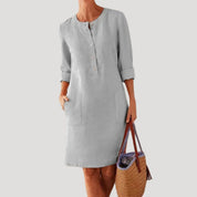 Linen button-up casual shift dress