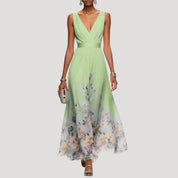 Women’s sleeveless v neck floral chiffon maxi dress