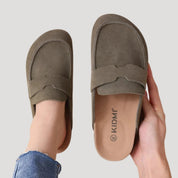 Women’s suede slip ins – wide fit flat clogs
