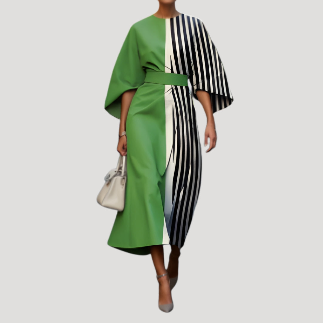 Women’s batwing sleeve belted wrap midi dress