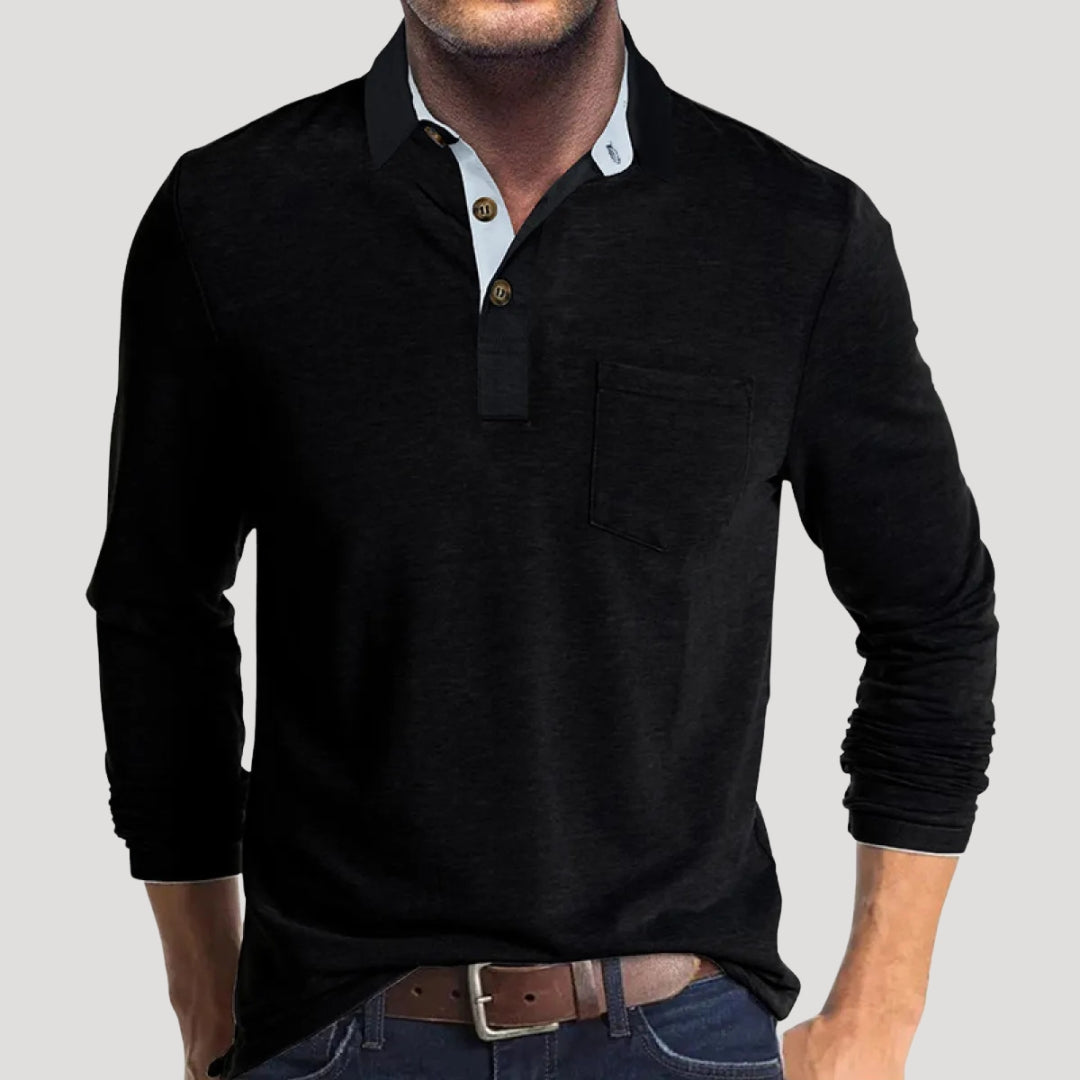 Men’s long sleeve polo shirt with pocket