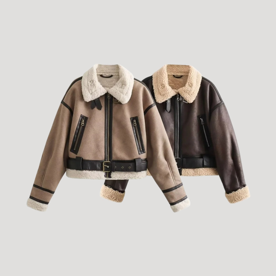 Women shearling-lined aviator jacket