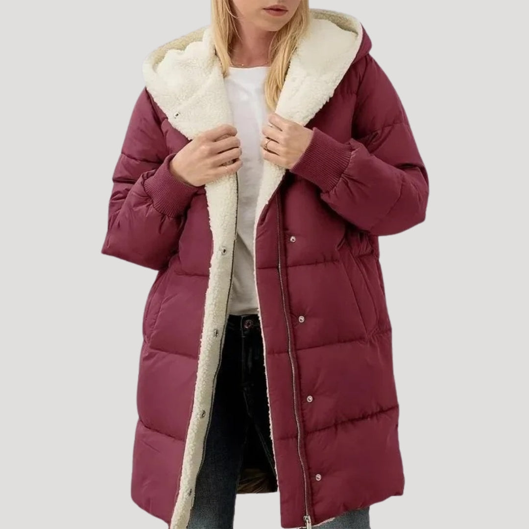 Women hooded puffer coat with fleece lining