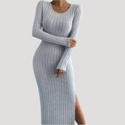 Ribbed knit long sleeve midi dress