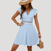 Lace eyelet summer dress with ruffle sleeves