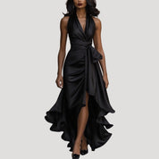 Women’s satin halter wrap midi wedding guest dress