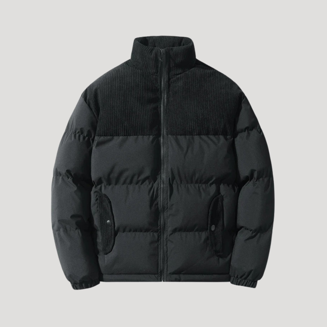 Corduroy panel puffer jacket