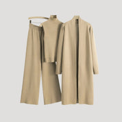 Women’s knitted co ord longline cardigan turtleneck jumper trousers
