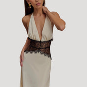 Women’s lace halter maxi wedding guest dress