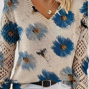 Women v neck floral knit spring jumper