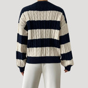 Women’s v neck cable knit striped oversized jumper winter