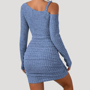 One-shoulder ribbed bodycon dress