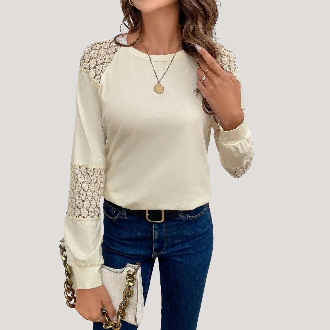 Lace patchwork long sleeve top