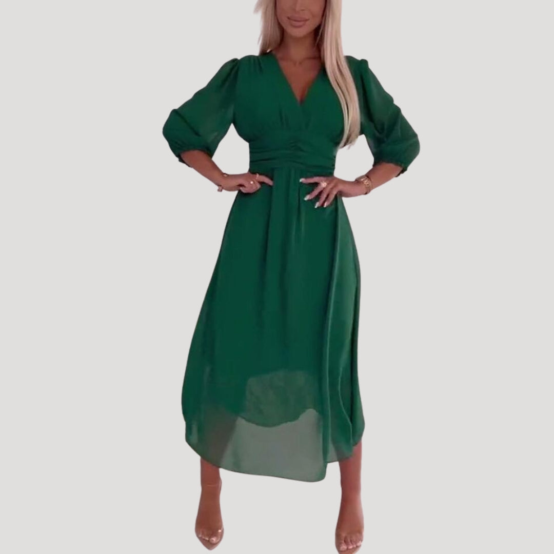 Women’s long sleeve wrap midi chiffon dress