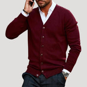 Men’s chunky knit buttoned V neck cardigan