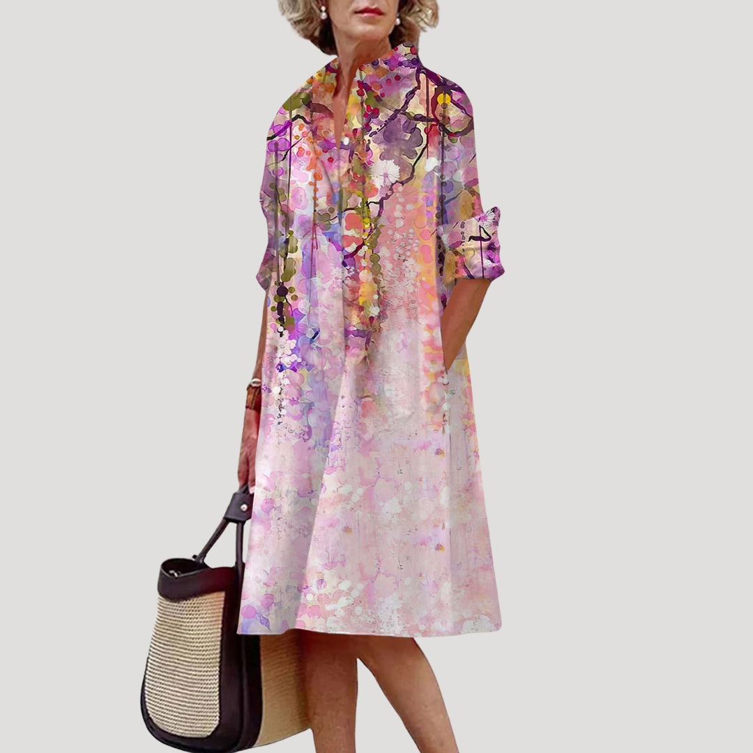 Women’s printed midi shirt dress with long sleeves