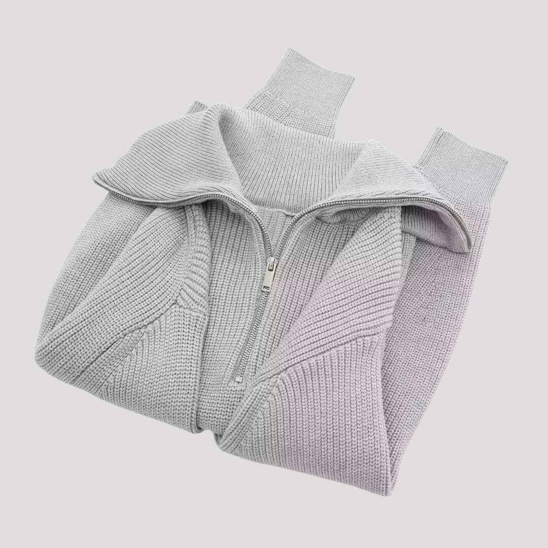 Women ribbed zip-up sweater