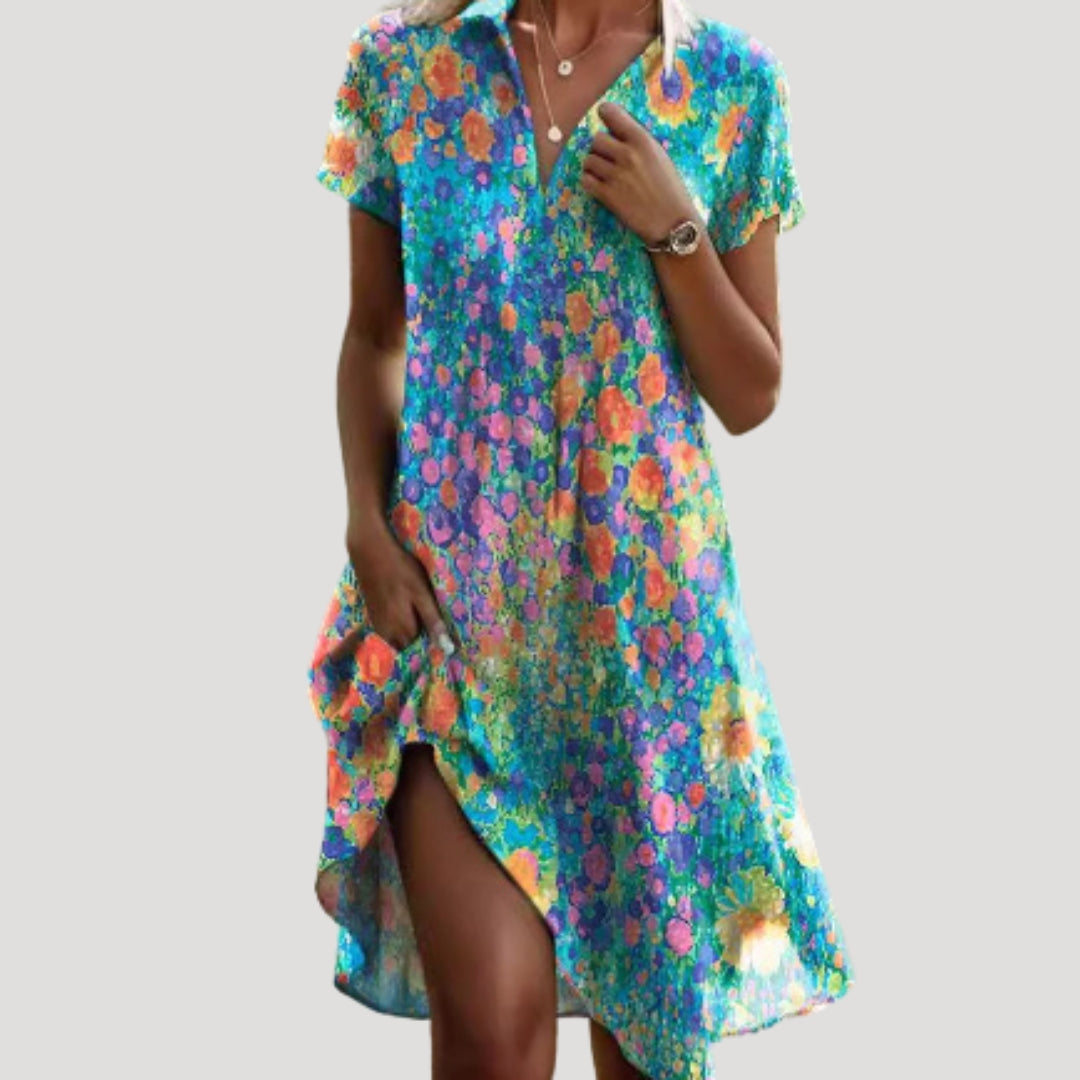 Women’s floral v neck short sleeve midi dress
