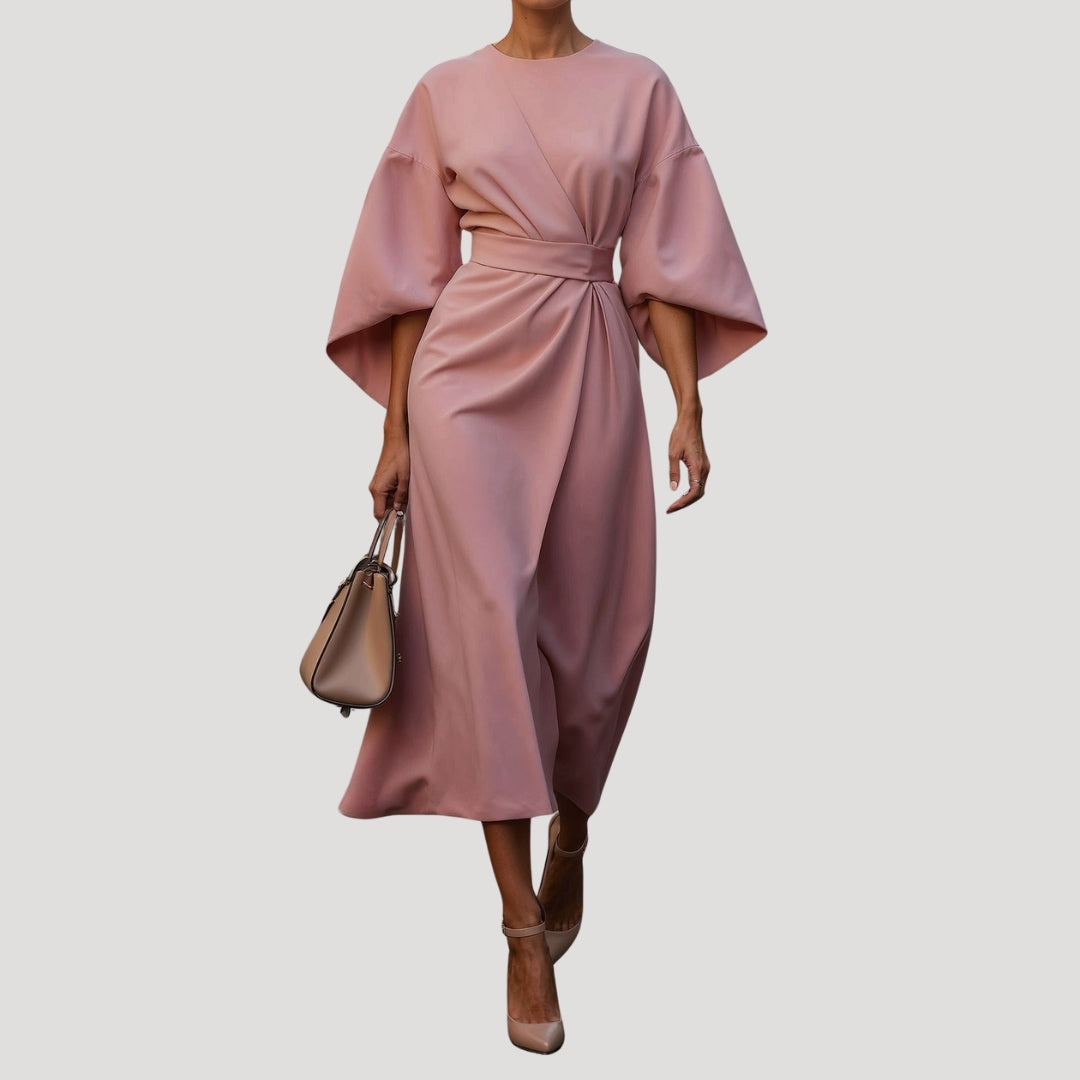 Women’s batwing sleeve belted wrap midi dress