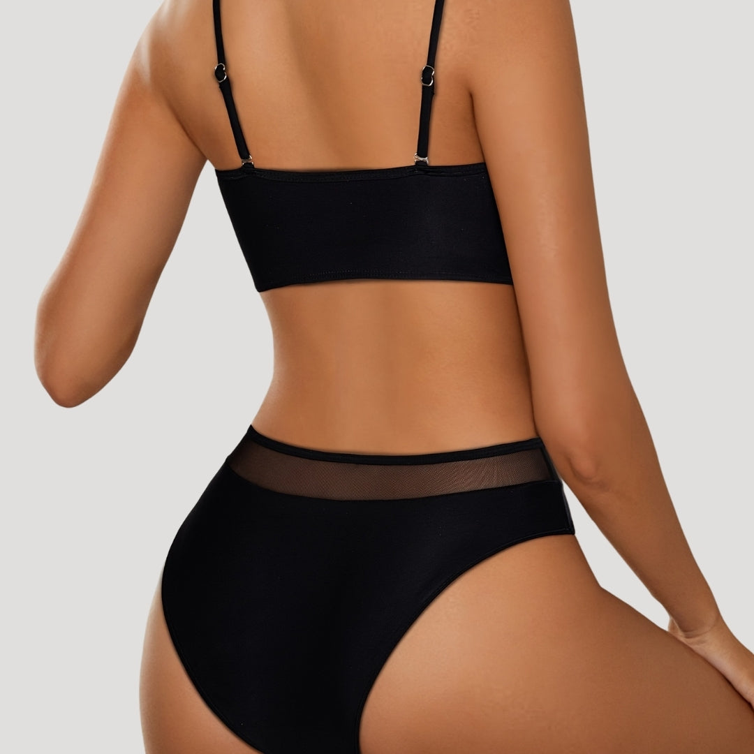 Black mesh panel bikini set