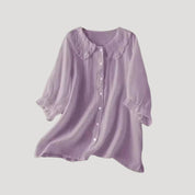 Women’s linen blend blouse long sleeve ruffle collar top