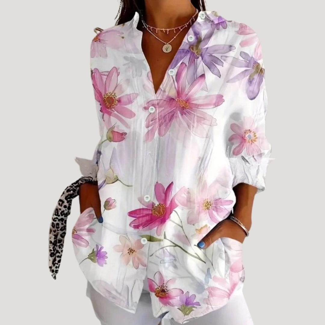 Women’s floral long sleeve button blouse shirt