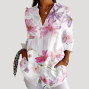 Women’s floral long sleeve button blouse shirt