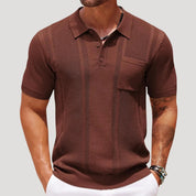 Men’s textured knitted short sleeve polo shirt