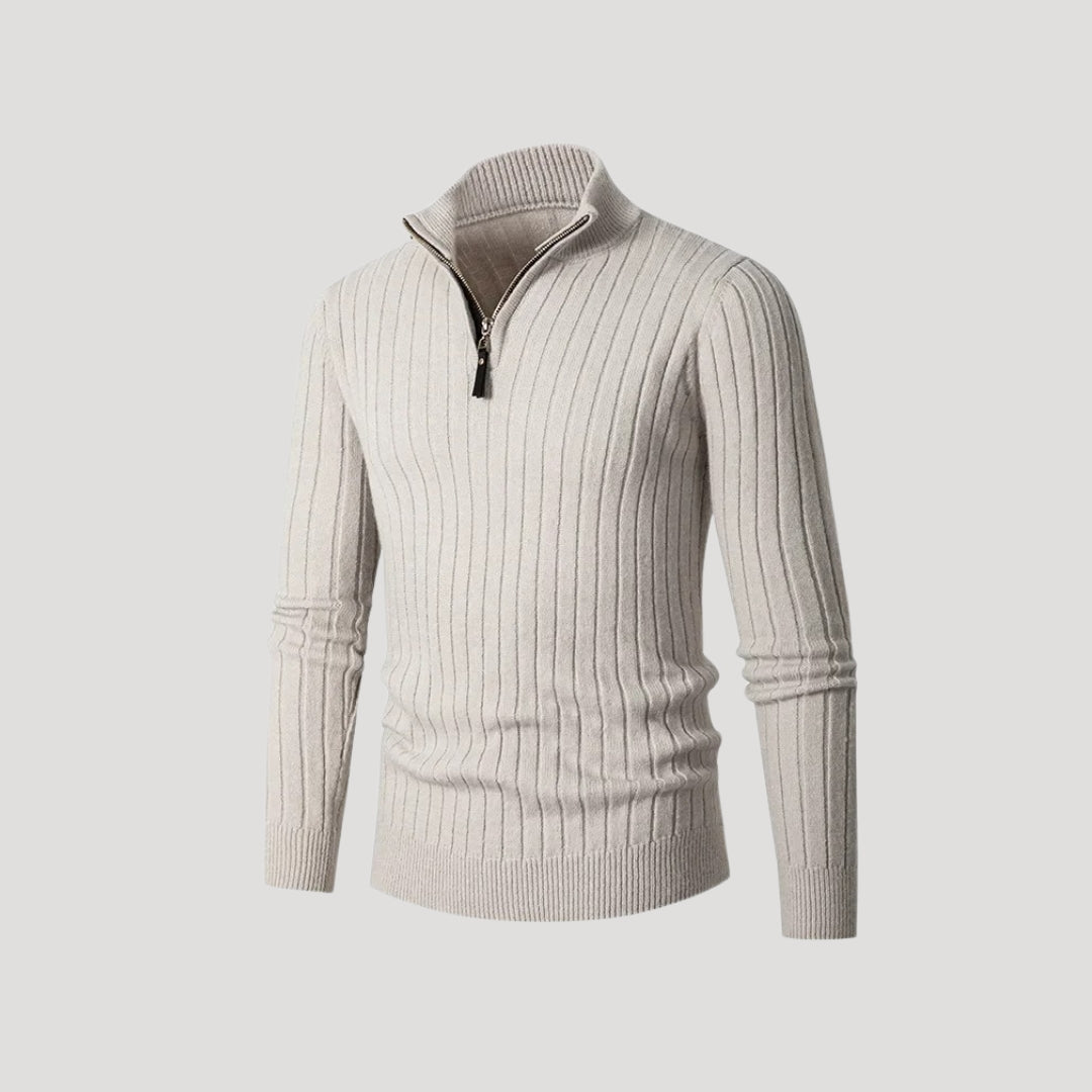 Men ribbed half-zip pullover