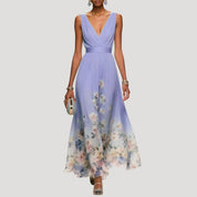 Women’s sleeveless v neck floral chiffon maxi dress