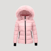 Women short puffer jacket with fur hood