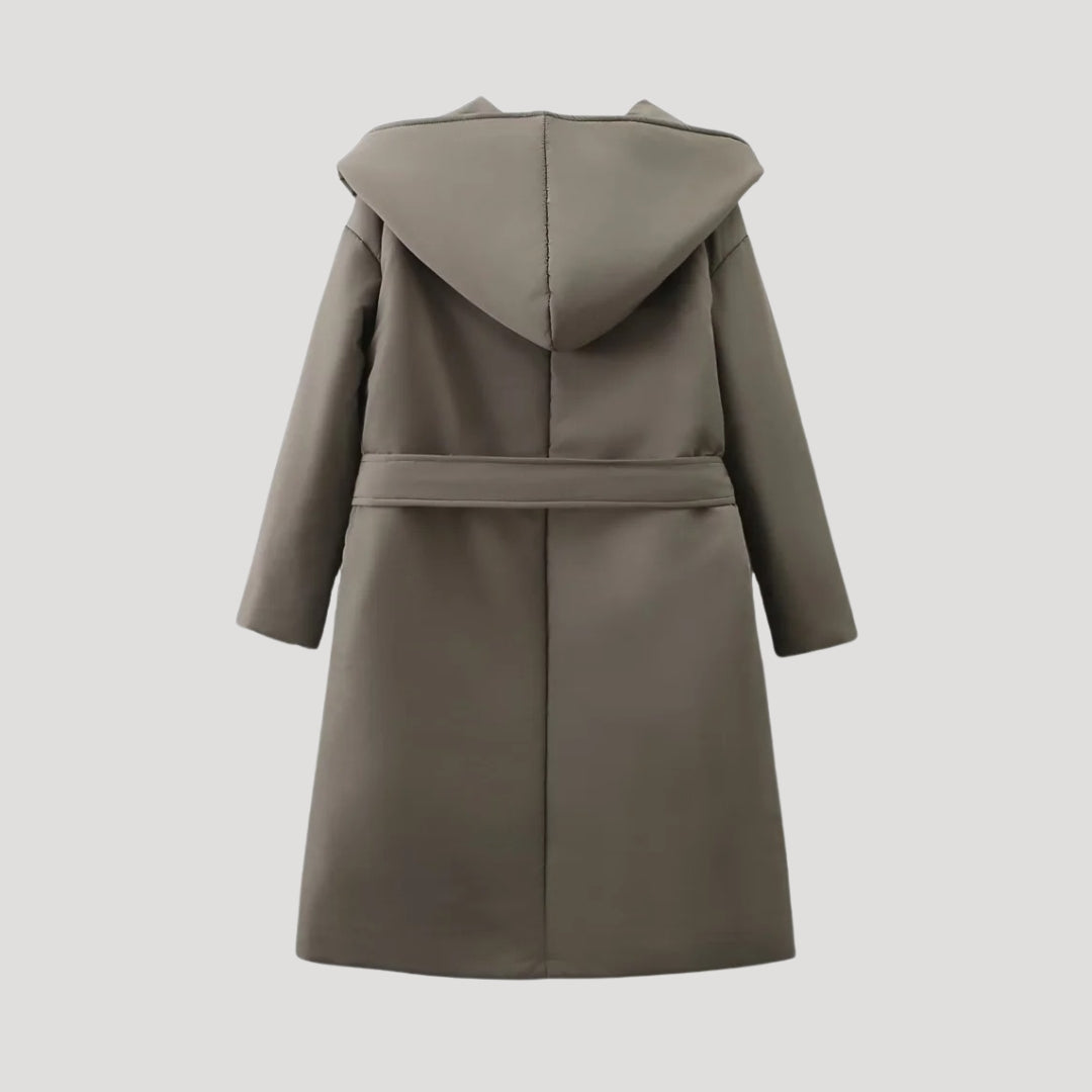 Luxurious hooded belted coat