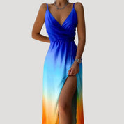 Women’s strappy v neck maxi slit dress