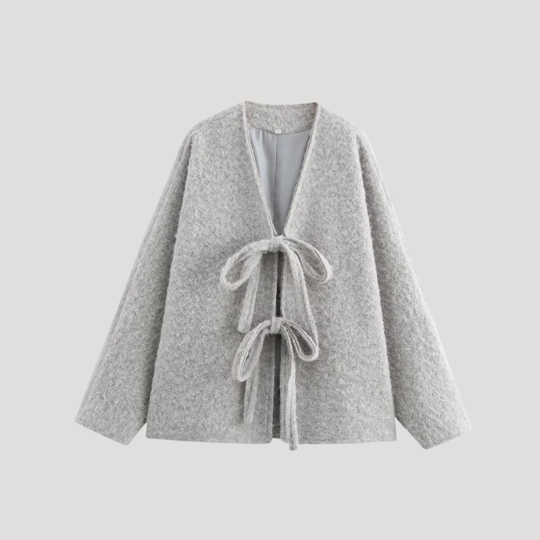 Women textured wool tie cardigan