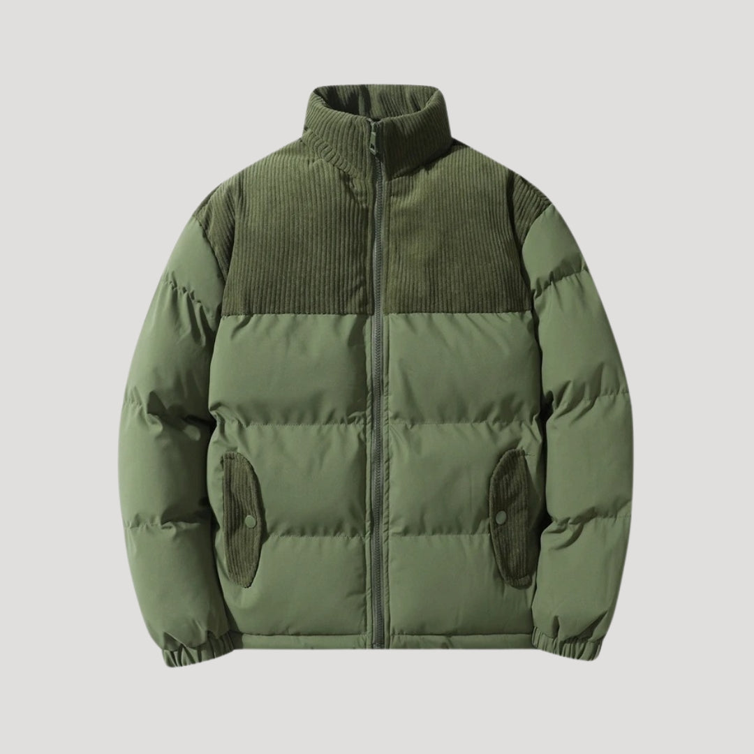 Corduroy panel puffer jacket